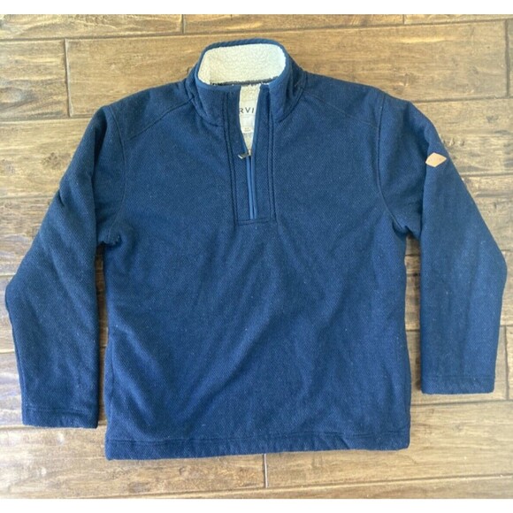 Orvis Mens Medium Sherpa Lined 1/4 Quarter Zip Pullover Sweater Fleece Navy - Picture 1 of 6